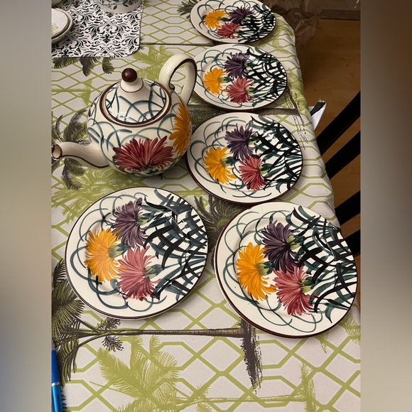 Stunning Vintage Handpainted Tea Pot and 5 matching plates - Picture 6 of 6